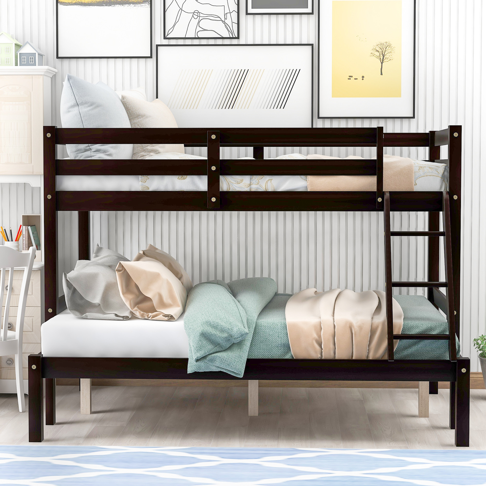 Walmart Kids Bedroom Furniture
 Kids Twin Over Full Bunk Beds URHOMEPRO Solid Wood Bunk