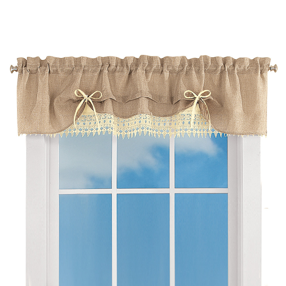 Walmart Kitchen Curtains Valances
 Burlap Lace Café Kitchen Curtain Collection with Rod