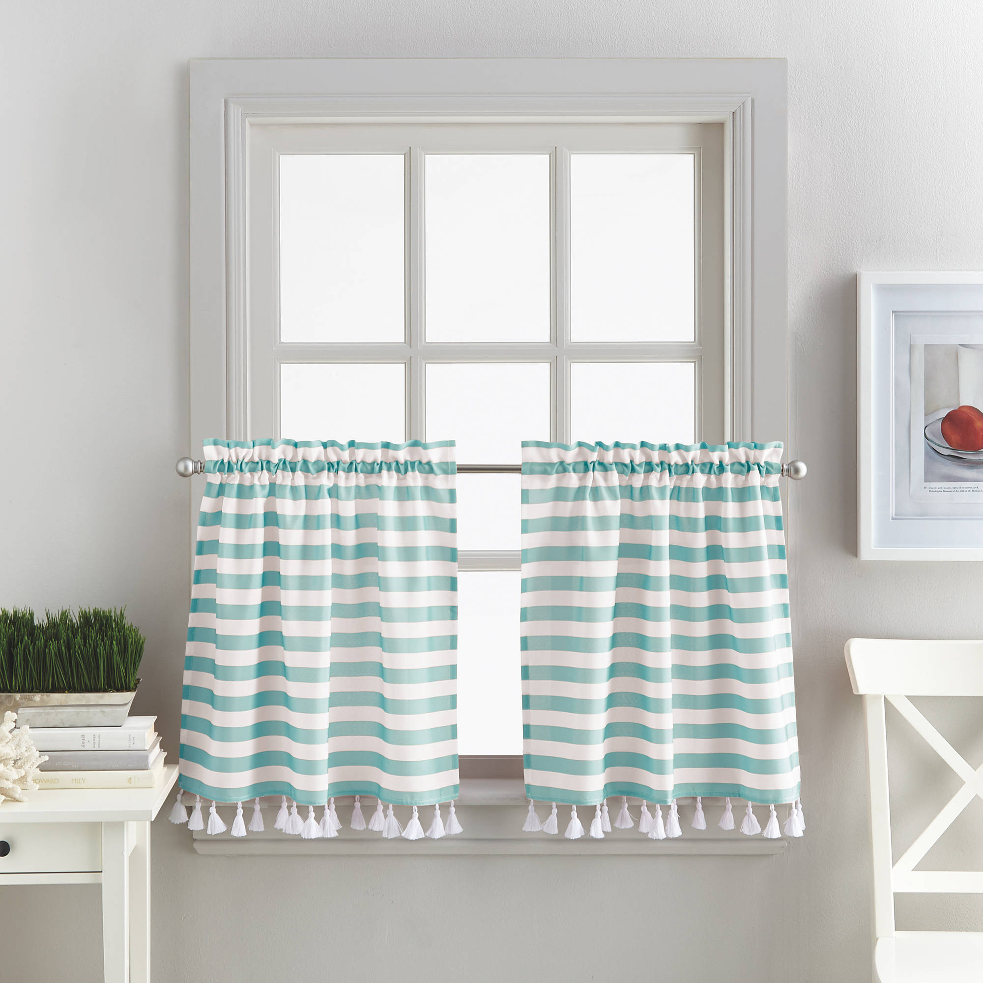 Walmart Kitchen Curtains Valances
 Better Homes and Gardens Stripes and Tassels Kitchen