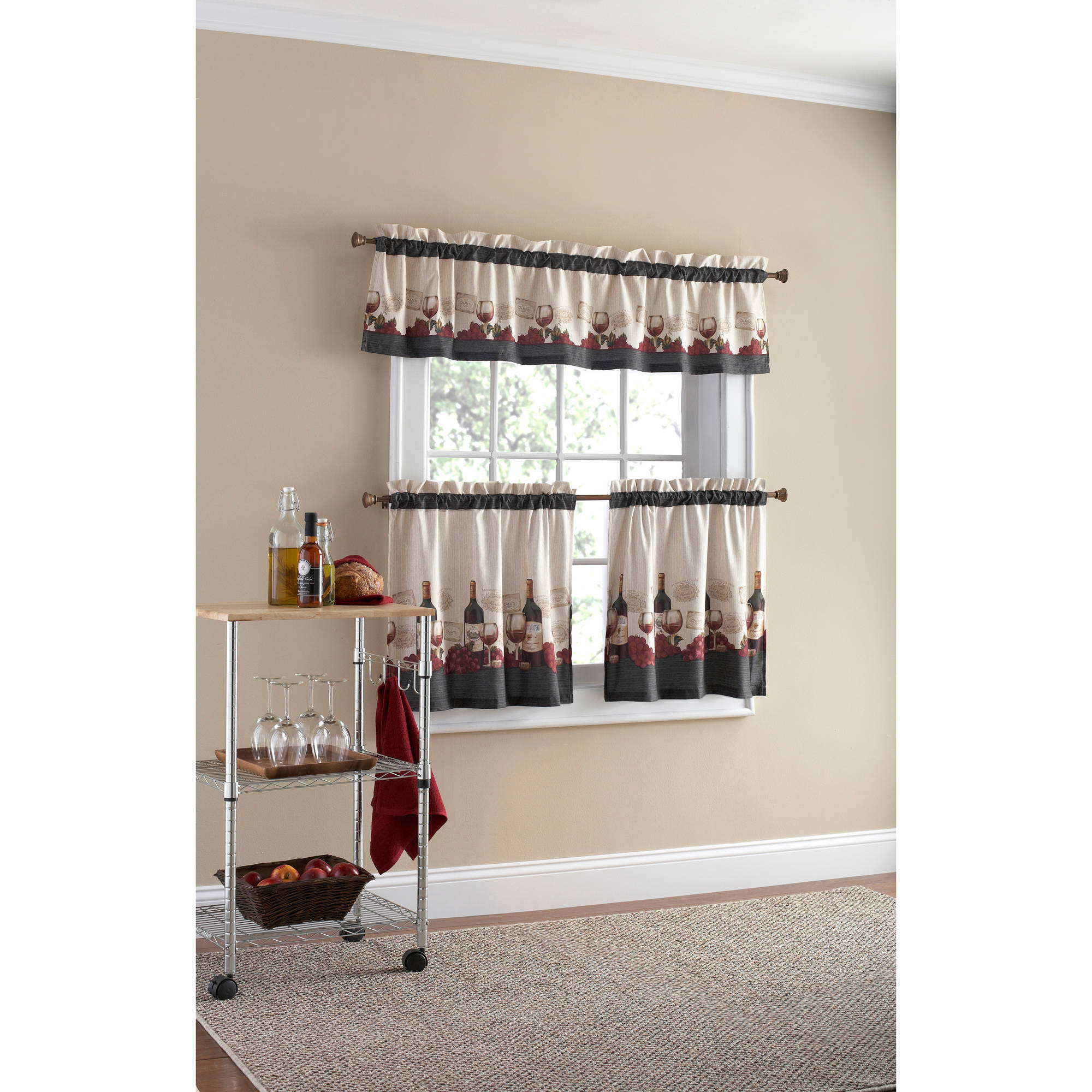 Walmart Kitchen Curtains Valances
 Mainstays 3 Piece Kitchen Curtain and Valance Set