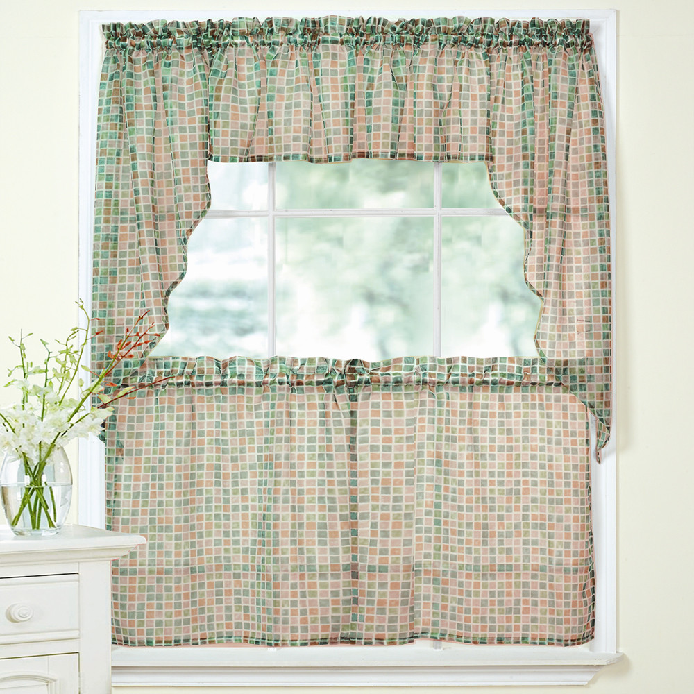 Walmart Kitchen Curtains Valances
 Tiles Block Sheer Kitchen Curtains Tiers Swag and Valance