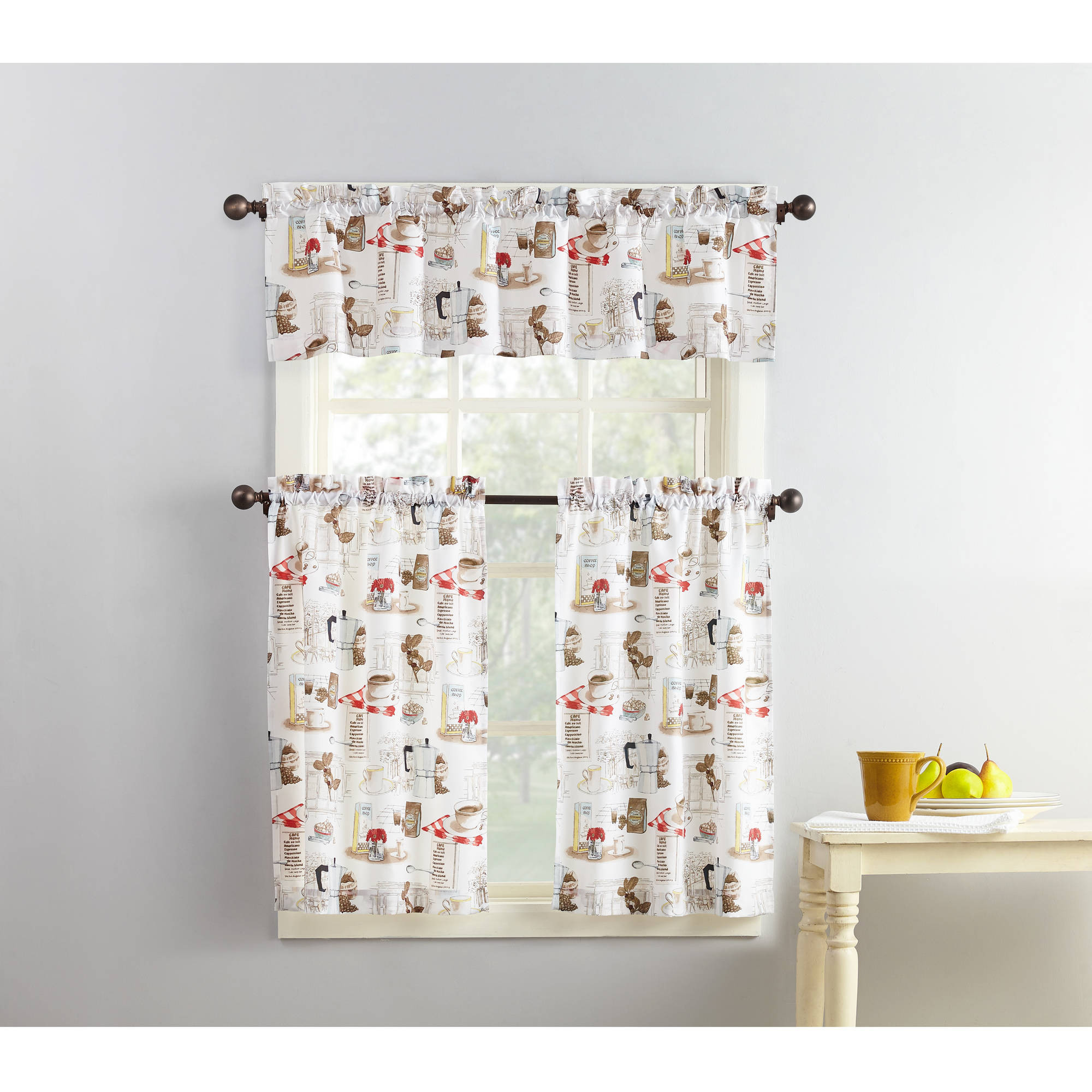 Walmart Kitchen Curtains Valances
 Mainstays Coffee Shop 3 Piece Kitchen Curtain Set