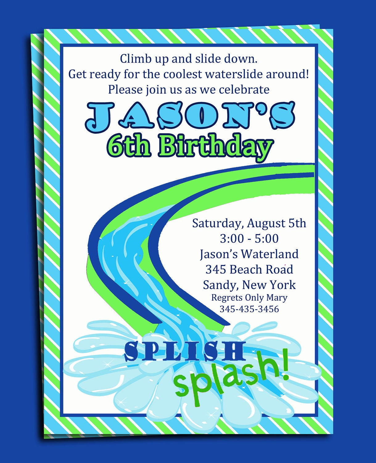 Water Birthday Party
 Water Slide Pool Party Invitation Printable or Printed with