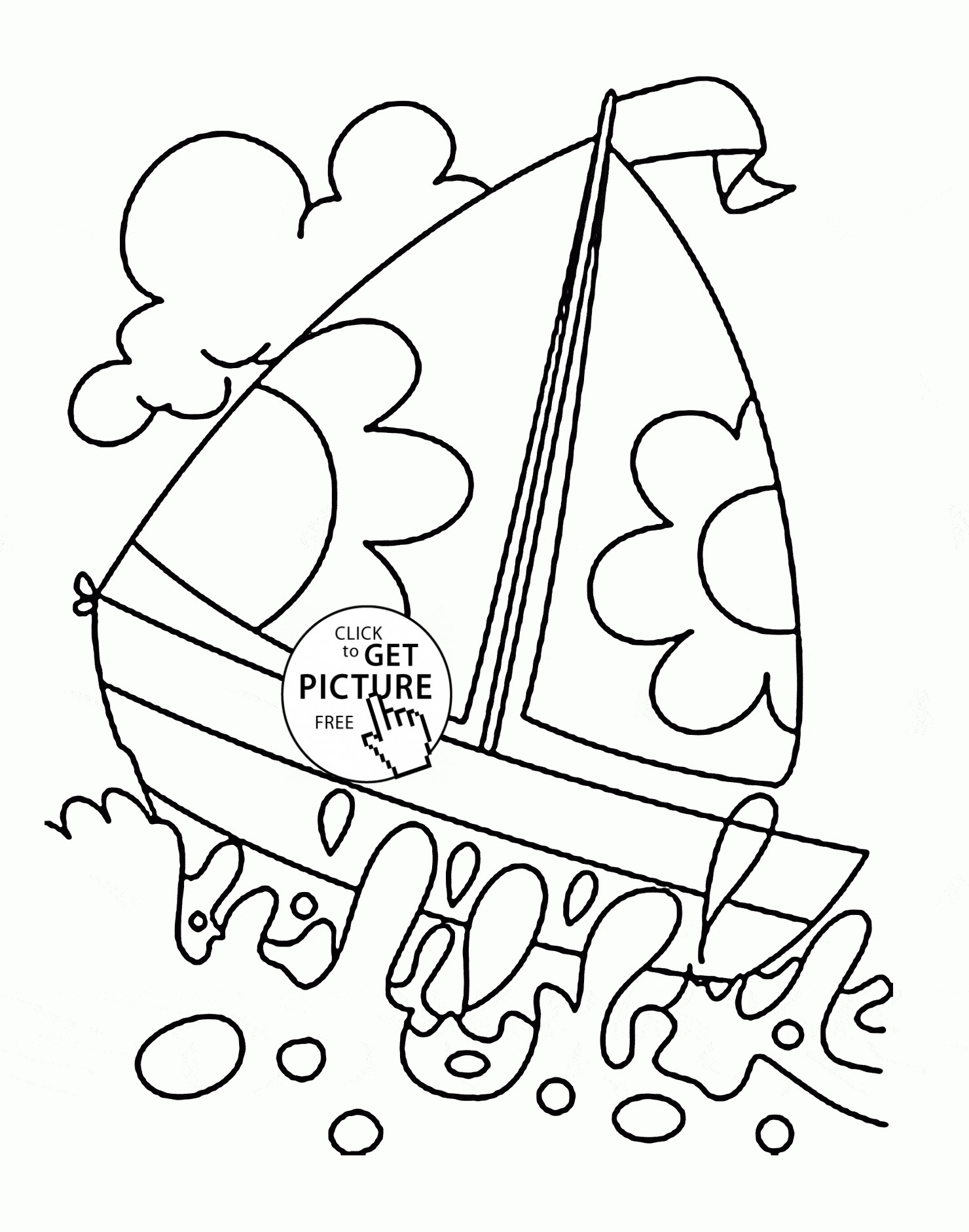 Water Coloring For Kids
 Sailboat over Water coloring page for kids transportation