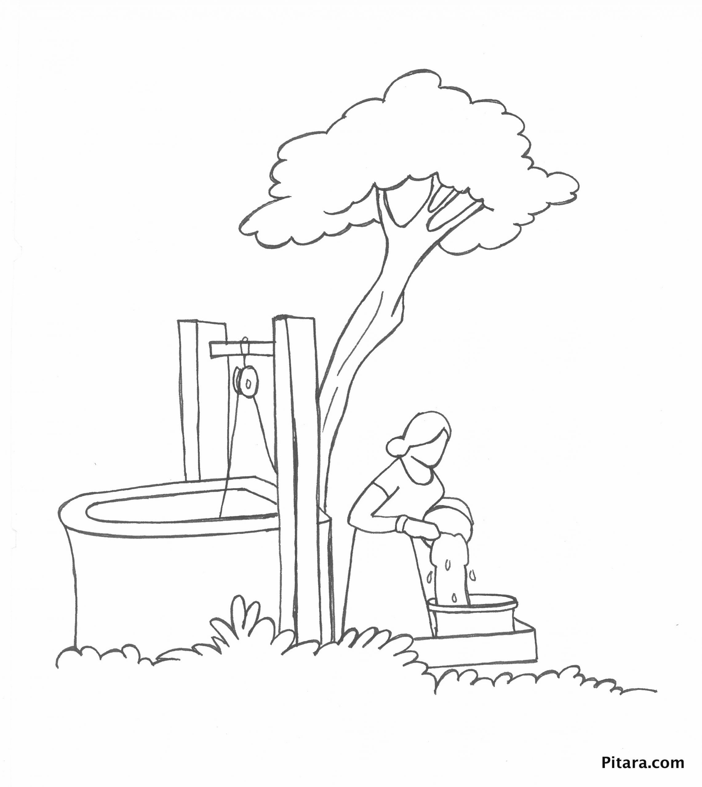Water Coloring For Kids
 Drawing water from well – Coloring page – Pitara Kids Network