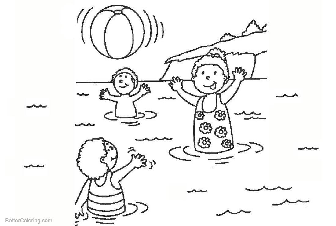 Water Coloring For Kids
 Beach Ball Coloring Pages Kids Playing in the Water Free