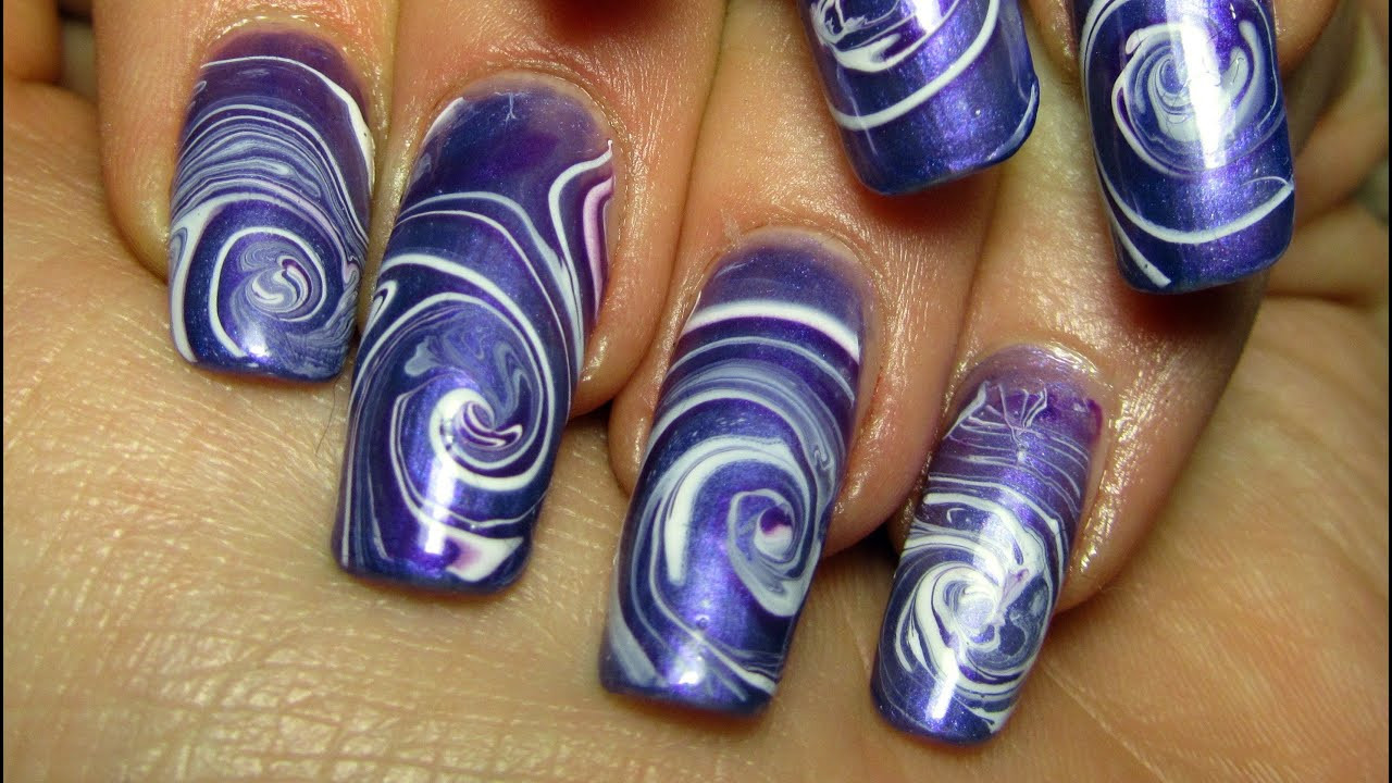 Water Marble Nail Art Design
 All Purple Spiral Water Marble Design Nail Art Tutorial