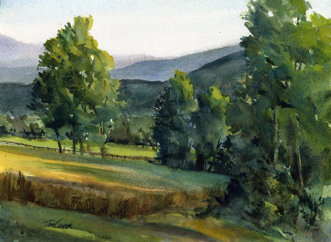 Watercolor Painting Landscape
 "High Meadows" Summer Evening En Plein Air Vermont