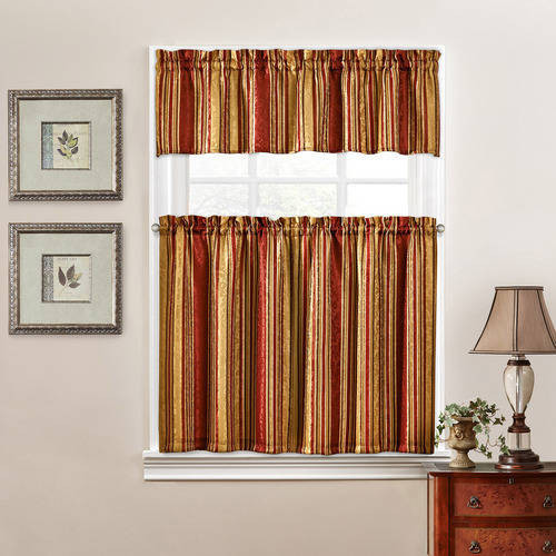 Waverly Kitchen Curtains
 Traditions by Waverly Stripe Ensemble Kitchen Curtain and