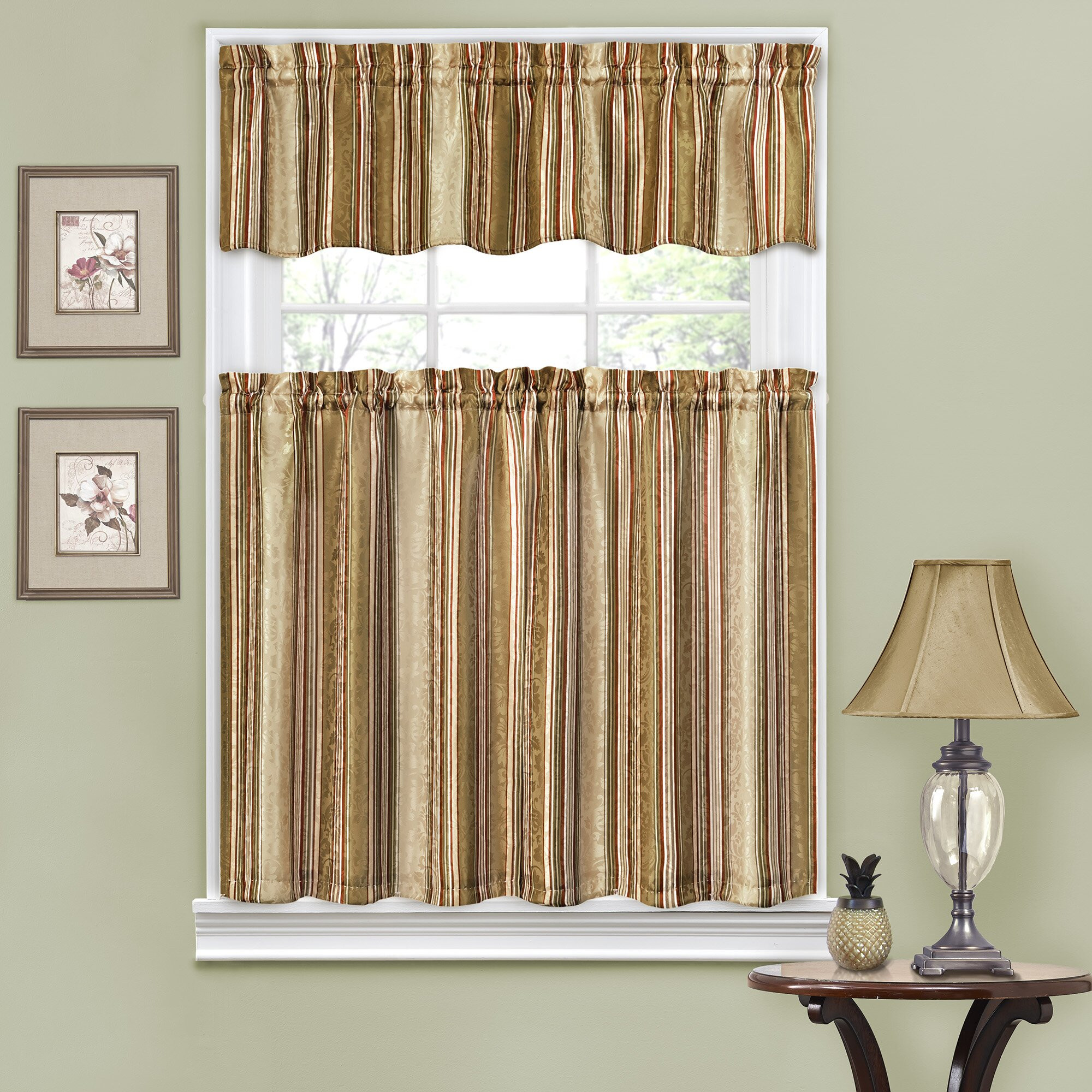 Waverly Kitchen Curtains
 Traditions by Waverly Stripe Ensemble 52" Valance and Tier