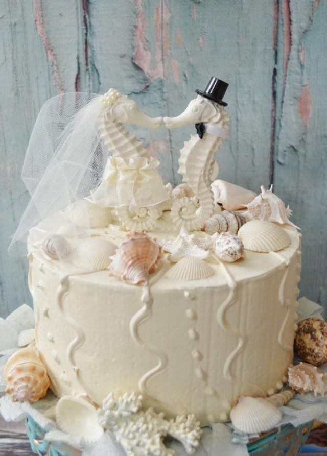 Wedding Cake Toppers Beach Theme
 Seahorse Wedding Cake Topper ivory Seahorse beach Wedding