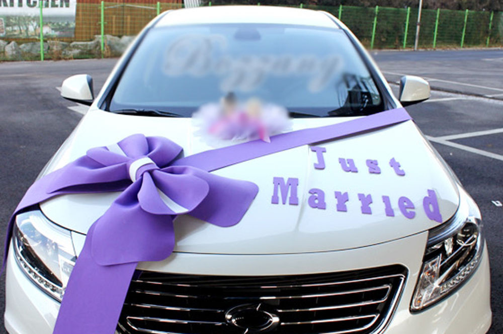 Wedding Car Decoration Kit
 Wedding car Decorations kit Big Ribbons Purple bows Letter