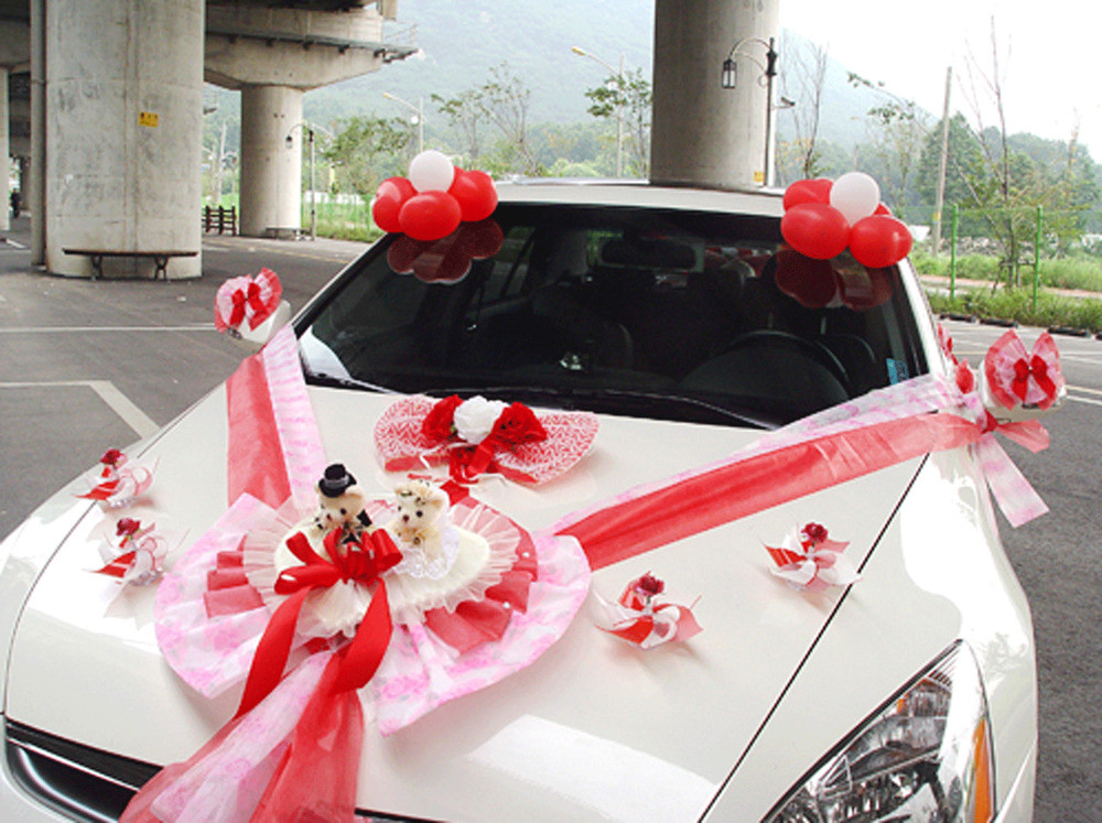 Wedding Car Decoration Kit
 Wedding Car Decorations kit Red Teddy bear Dolls Ribbon