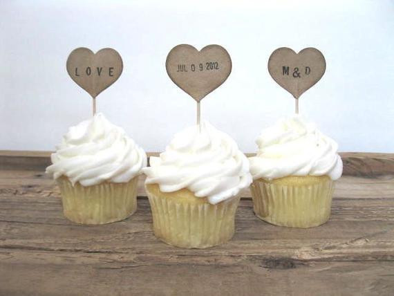 Wedding Cupcake Decorations
 WEDDING Cupcake Toppers 12 kraft PERSONALIZED HEART cupcake