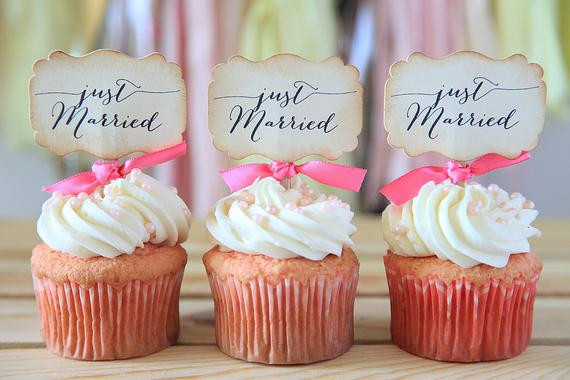 Wedding Cupcake Decorations
 Wedding cupcake toppers Just Married Cupcake toppers by Unify