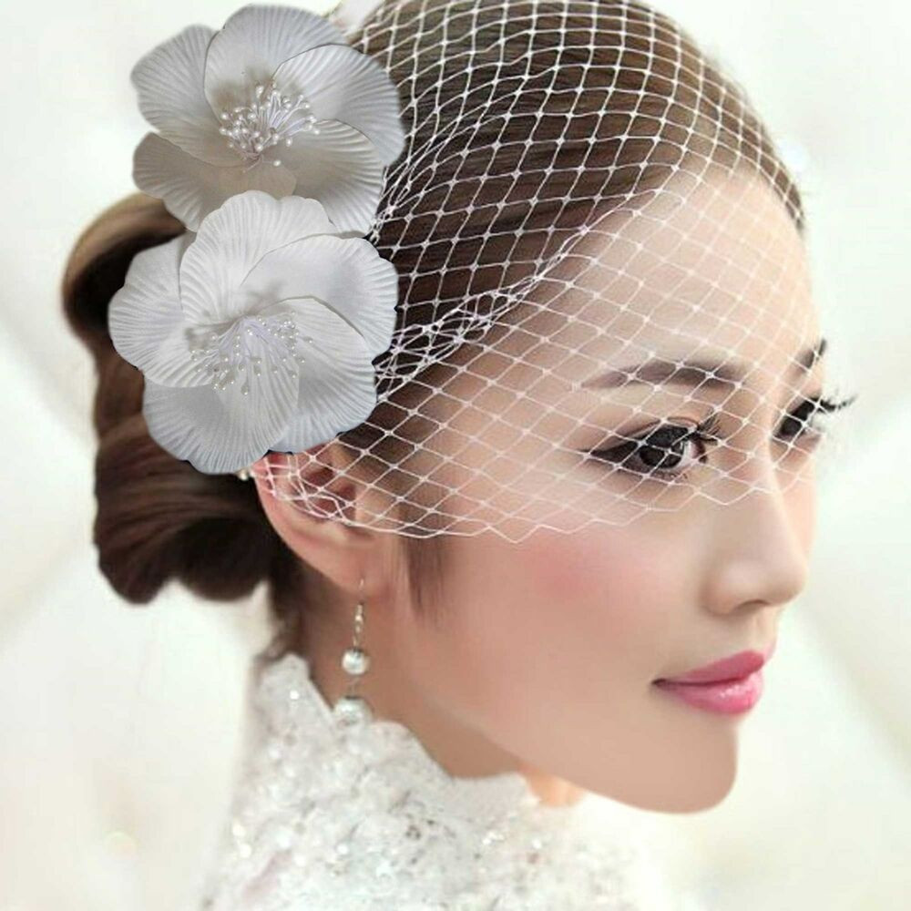 Wedding Fascinators With Veil
 White Russian Wedding Bridal Birdcage Netting Veil with