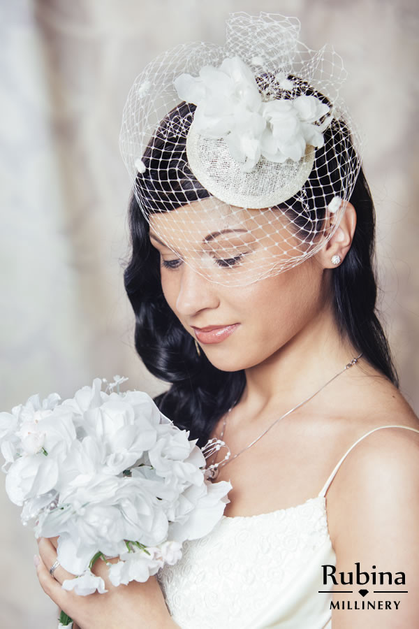 Wedding Fascinators With Veil
 FRANCESCA – Bridal Fascinator with Silk Flowers and