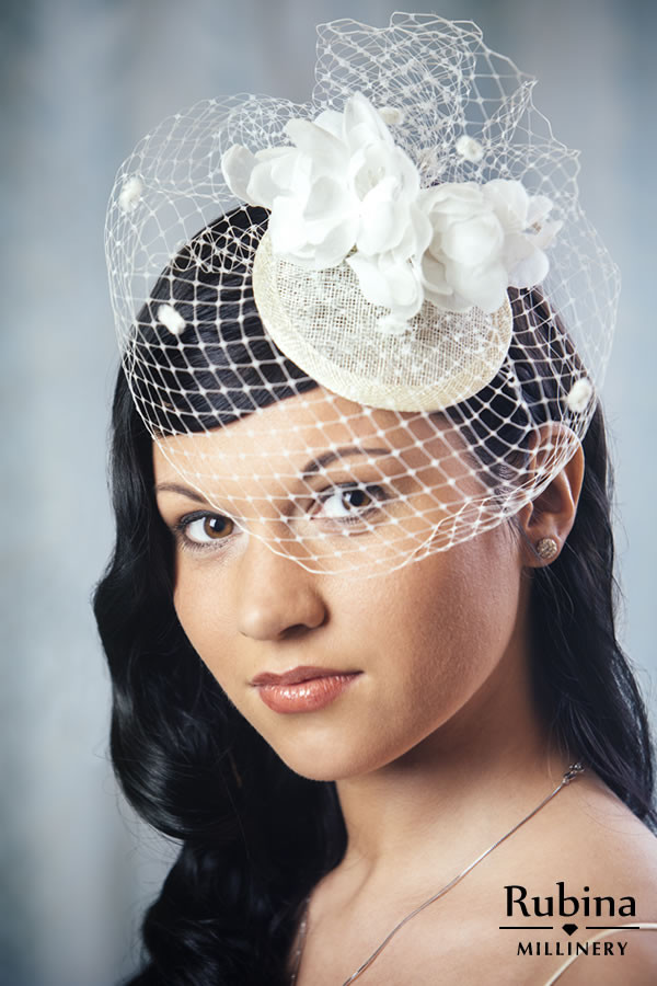 Wedding Fascinators With Veil
 FRANCESCA – Bridal Fascinator with Silk Flowers and