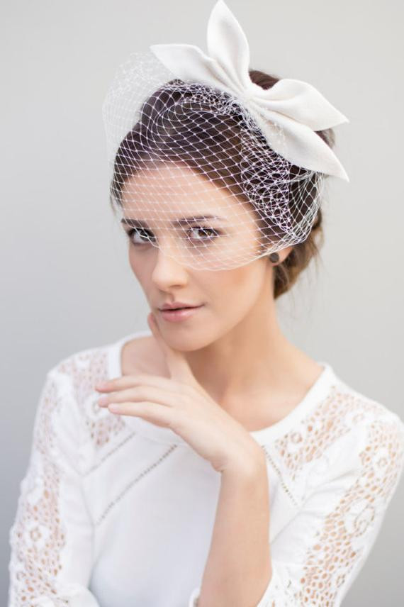 Wedding Fascinators With Veil
 Birdcage Veil Bridal Fascinator Wedding Bow by