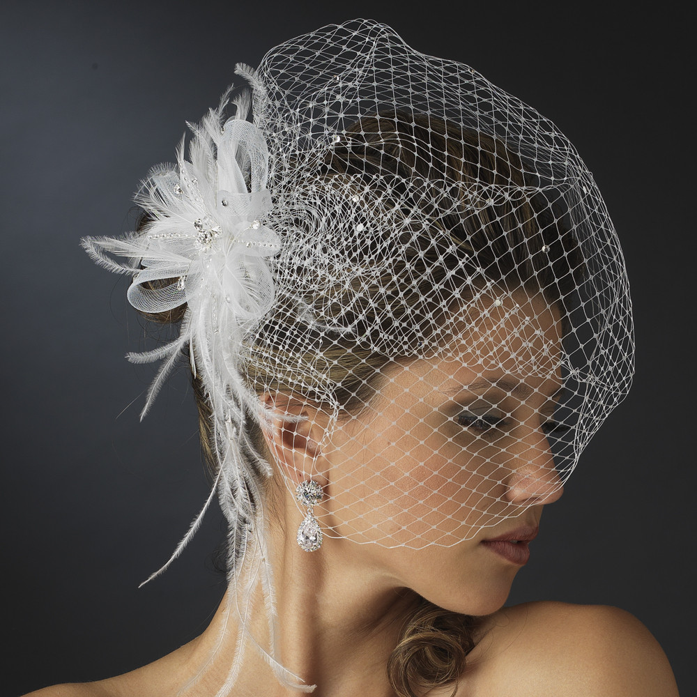 Wedding Fascinators With Veil
 Jeweled Couture Feather Fascinator Veil Elegant Bridal