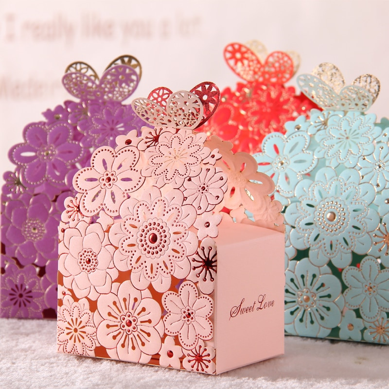 Wedding Favor Containers
 2016 Blue Red Lace Butterfly Laser Cut Wedding Favor Boxes