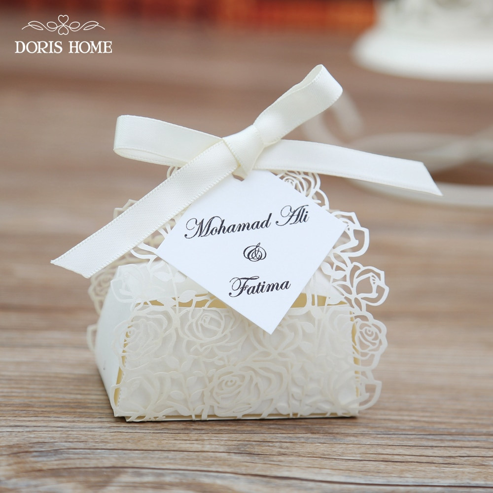 Wedding Favor Containers
 100pcs Cream Rose Laser Cut Wedding Favor Boxes Wedding