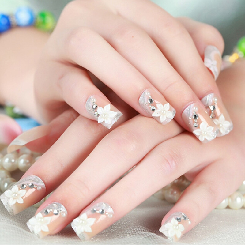 Wedding Finger Nails
 24pcs set New Bride Artificial 3D False Nails Wedding