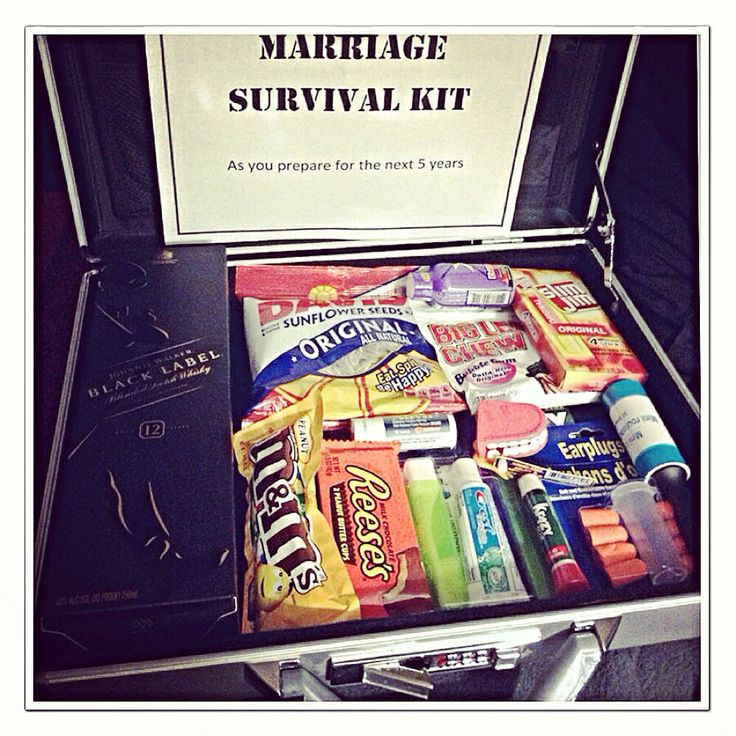 Wedding Gag Gifts
 Marriage survival kit Gave this to my husband as a gag