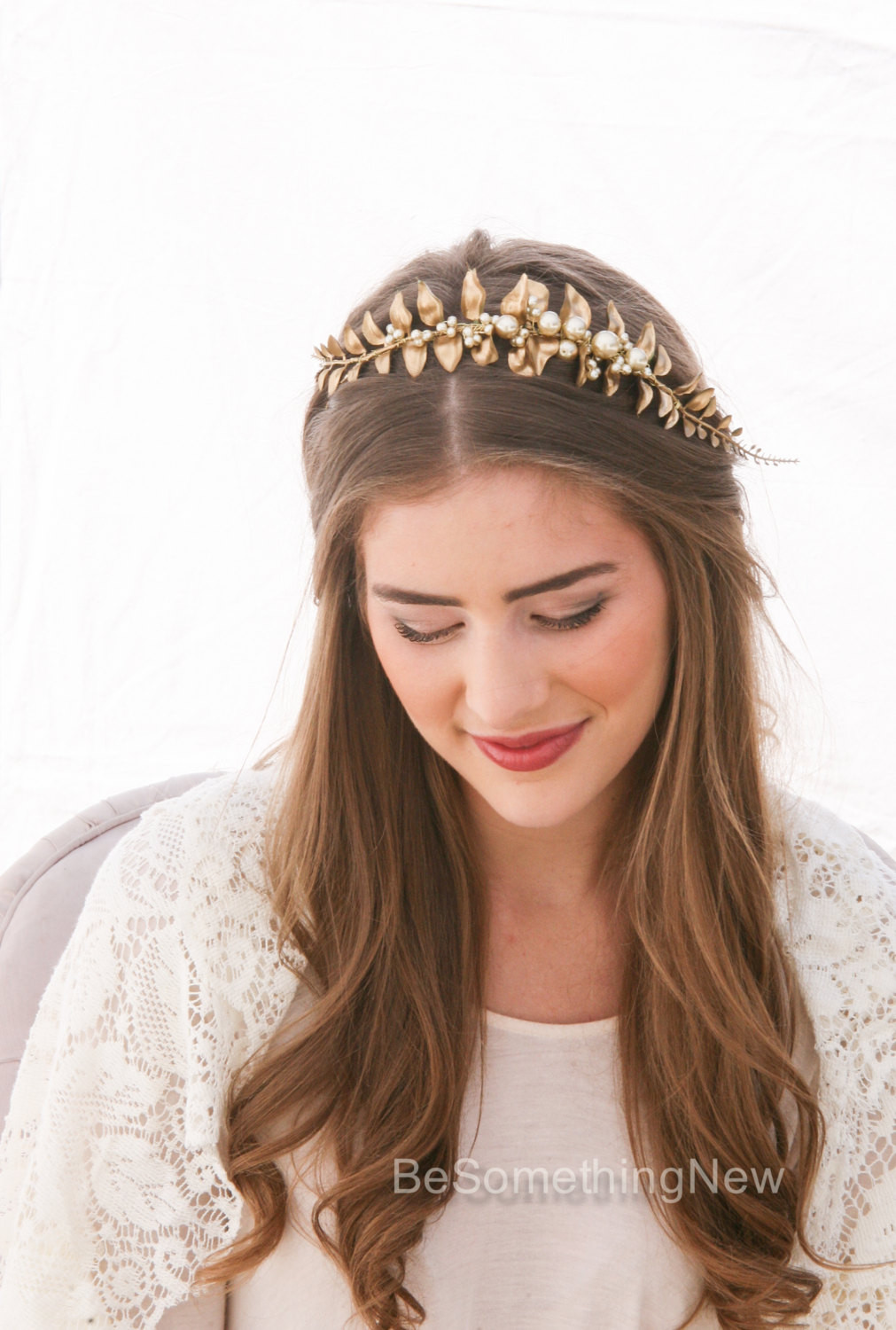 Wedding Head Bands
 Golden Leaf and Champagne Pearl Headband Woodland Wedding