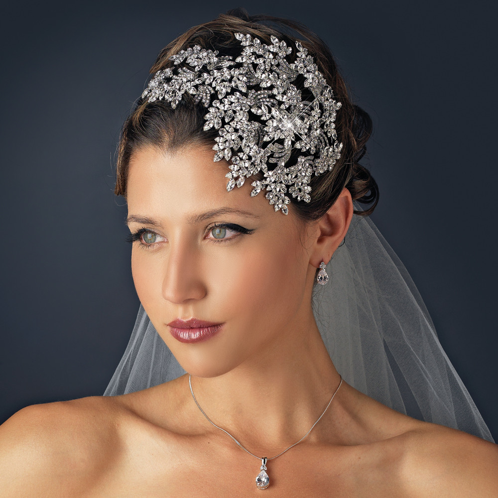 Wedding Head Bands
 COUTURE Side Accent BRIDAL HEADBAND w Vintage Style