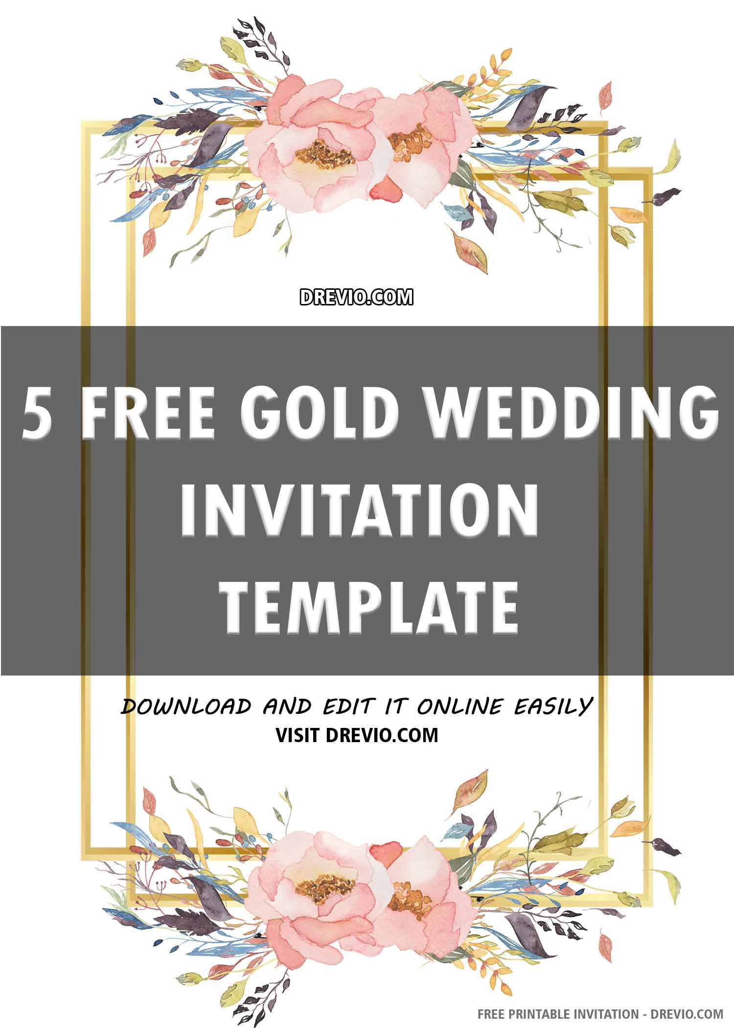 Wedding Invitation Templates Free
 FREE PRINTABLE Gold Wedding Invitation Template