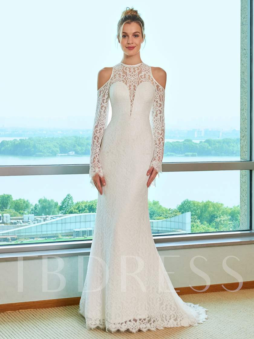 Wedding Look
 Lace Open Shoulder Wedding Dress with Long Sleeve