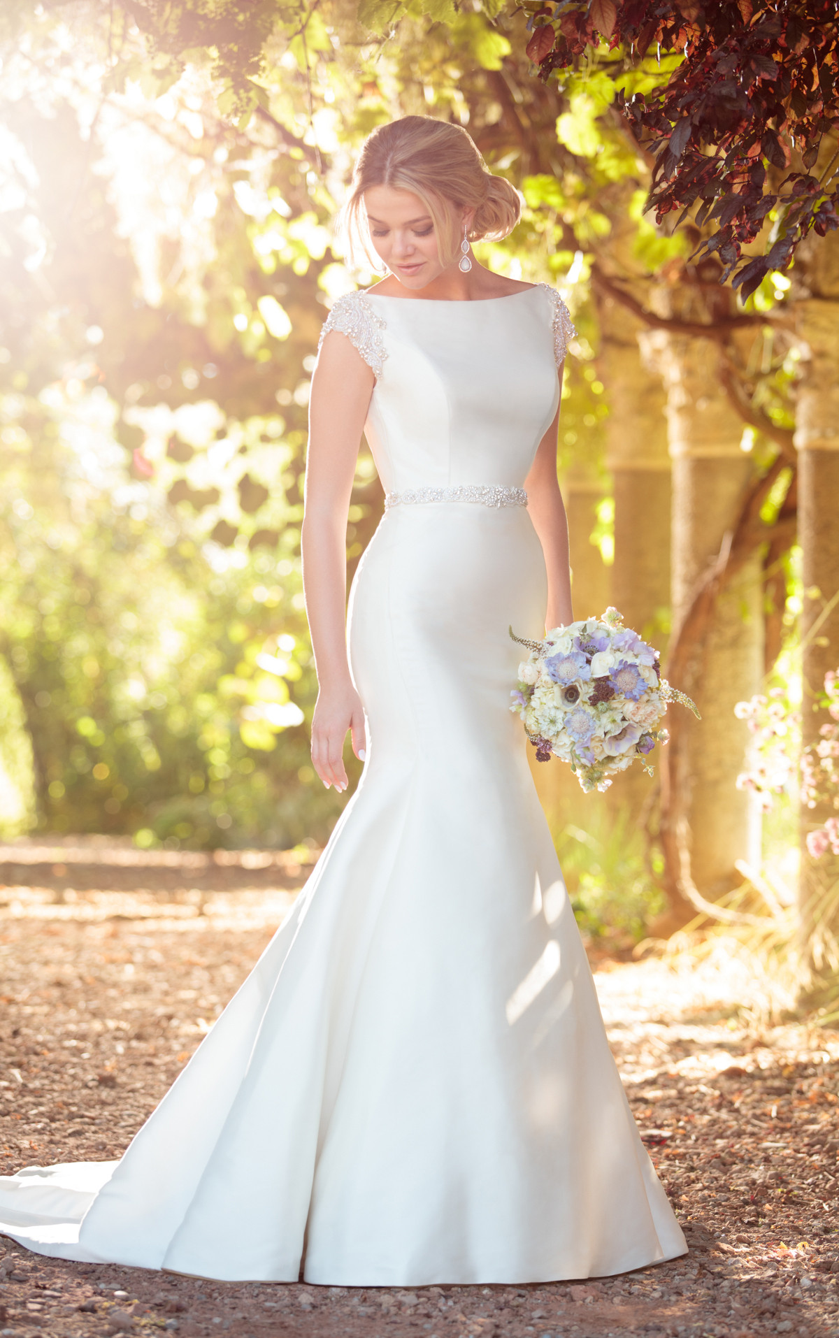 Wedding Look
 Modern Fit & Flare Wedding Dress with Embellished Cap Sleeves