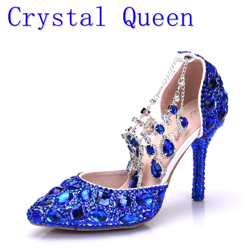 Wedding Rhinestone Shoes
 Crystal Queen Women Blue Rhinestone Crystal Wedding Shoes