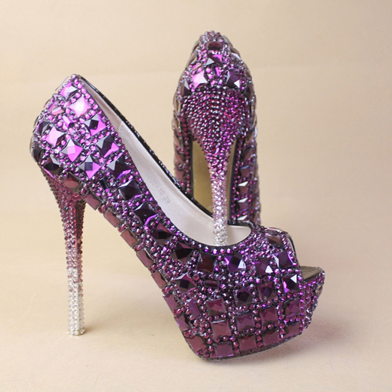 Wedding Rhinestone Shoes
 New Purple Crystal Rhinestone Bride Shoes High Heel