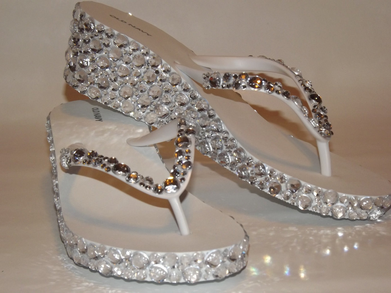 Wedding Rhinestone Shoes
 Rhinestone Bling Flip Flop Wedge Sandals Bridal Wedding