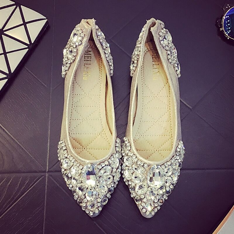 Wedding Rhinestone Shoes
 Women s Lady pointed toe Wedding shoes Flats Shiny