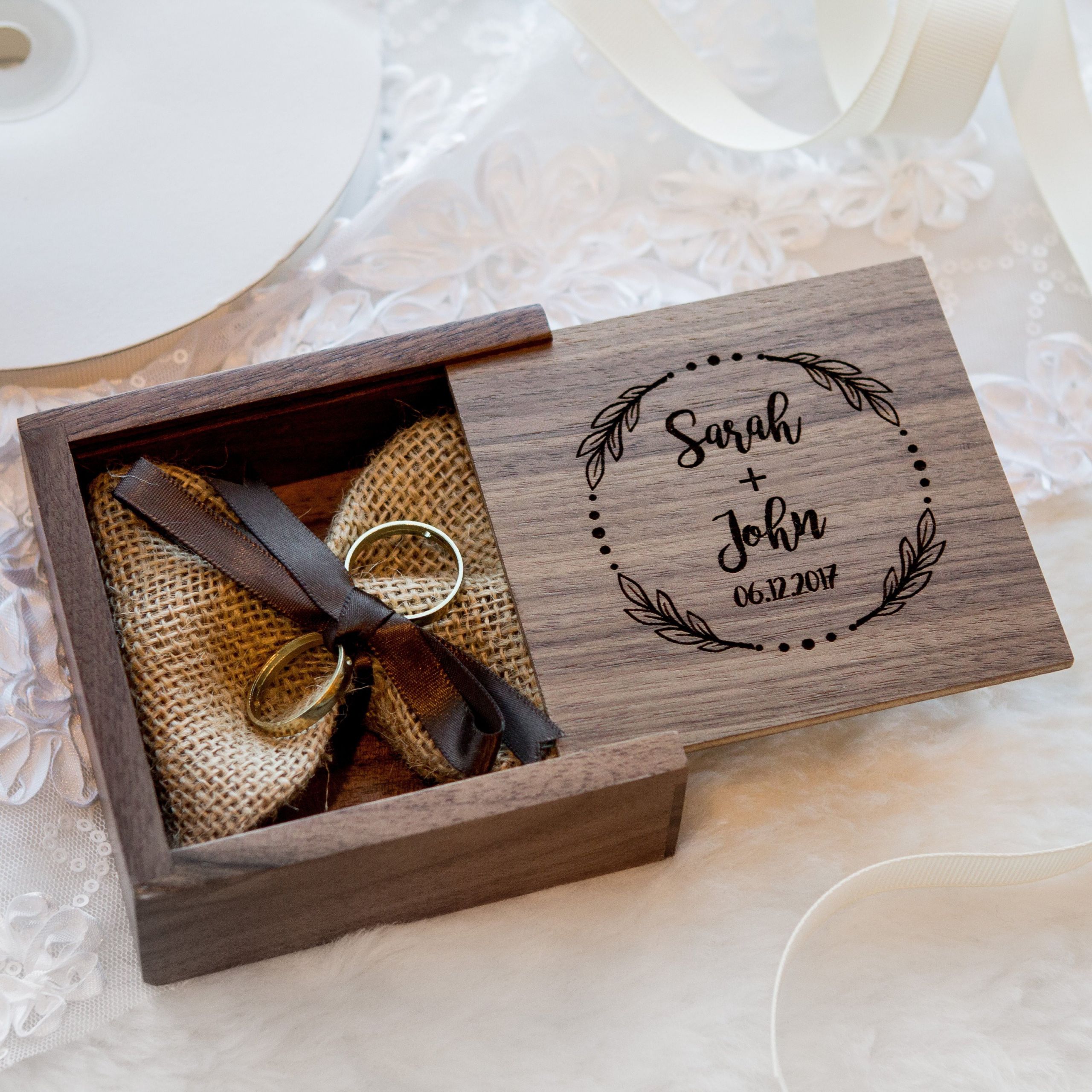 Wedding Ring Boxes
 Square Walnut Ring Bearer Box – MUUJEE