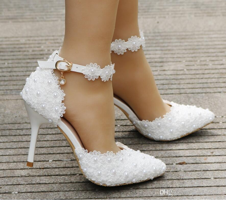 Wedding Shoes Bride
 White Lace Flower Wedding Shoes Strap Bride S Shoes And