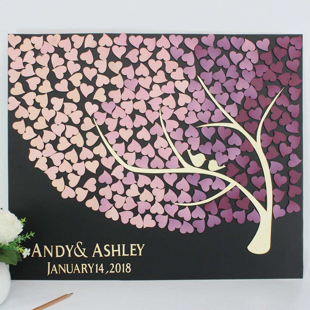 Wedding Signature Guest Book
 Wood Personalized 3D Wedding Guest Book Gra nt Heart