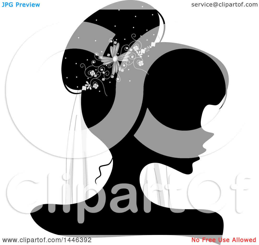 Wedding Veil Clipart
 Clipart of a Black Silhouetted Profiled Woman Wearing a