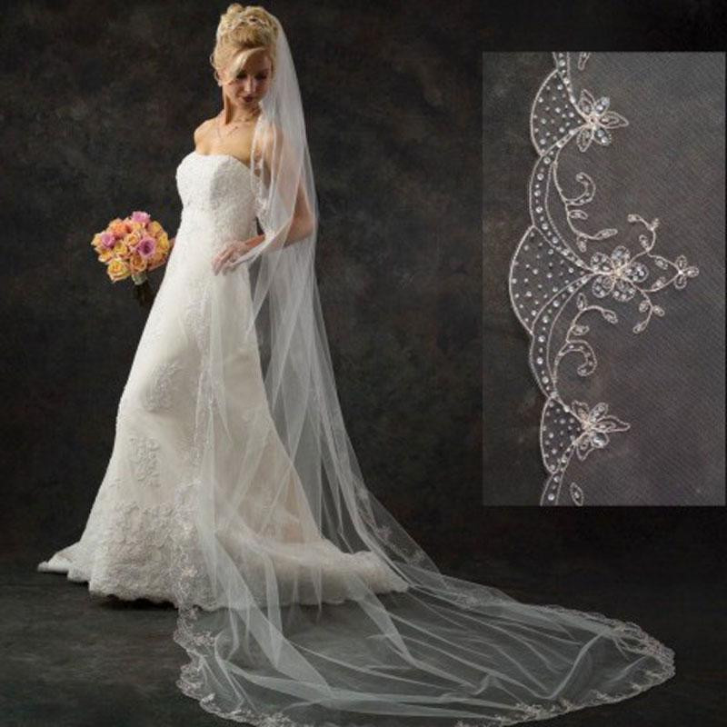 Wedding Veil Pattern
 Scallop Edge Pattern Beaded Sequin Embroidery Cathedral