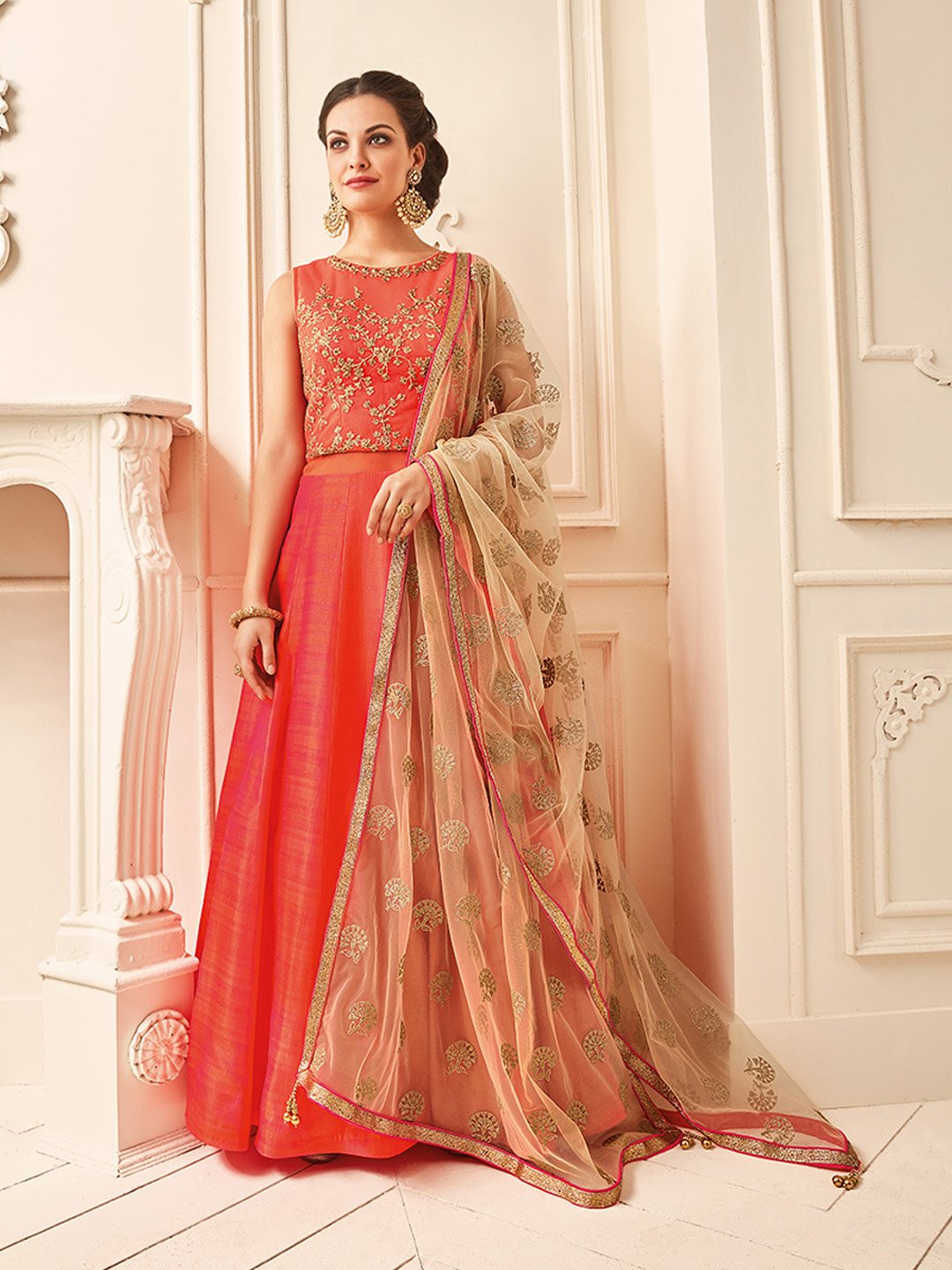 What Color Suit To Wear To A Wedding
 Silk wedding wear orange color anarkali suit G3 WSS