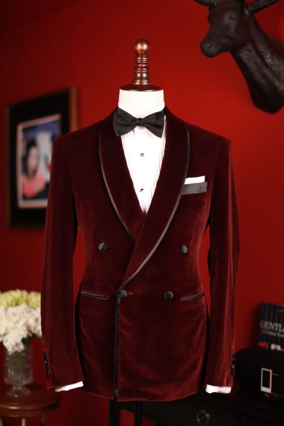 What Color Suit To Wear To A Wedding
 Wine Color Slim Fit Men Wedding Suit Velvet Elegant Groom