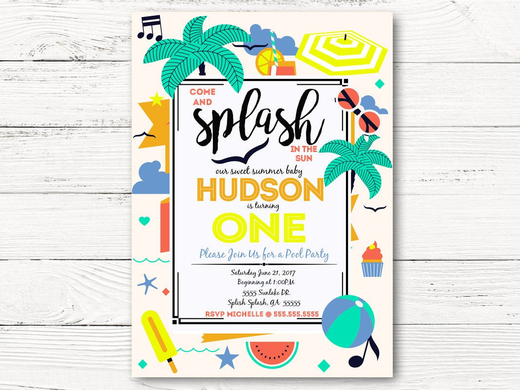 Where To Buy Birthday Invitations
 Pool Party First Birthday Invitation Summer Party Invite