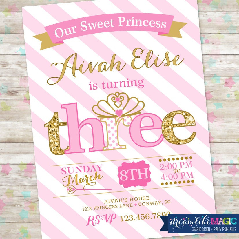 Where To Buy Birthday Invitations
 Princess Birthday Invitation 3rd Birthday Party Invite