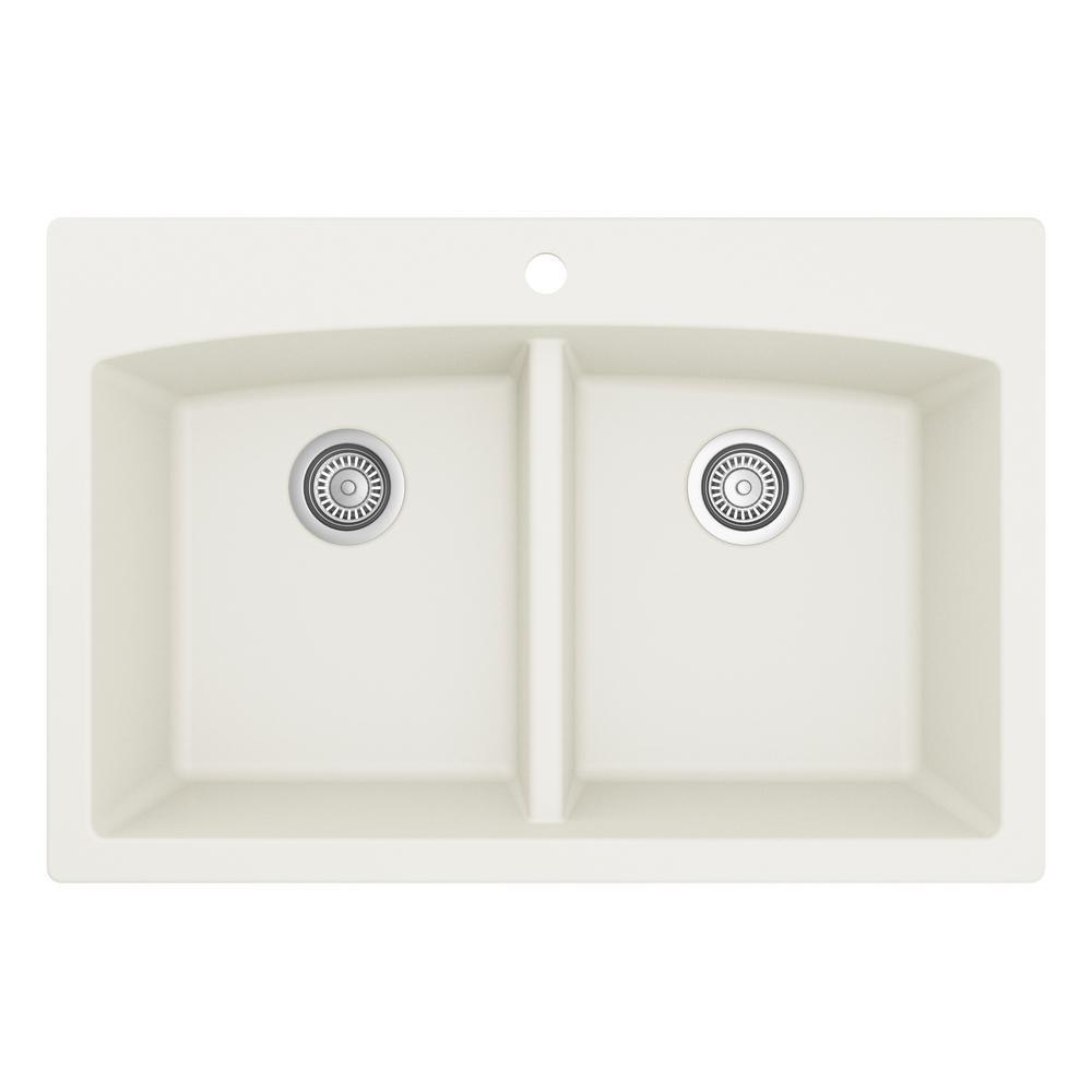 White Drop In Kitchen Sinks
 Karran Drop in Quartz posite 33 in Double Bowl Kitchen