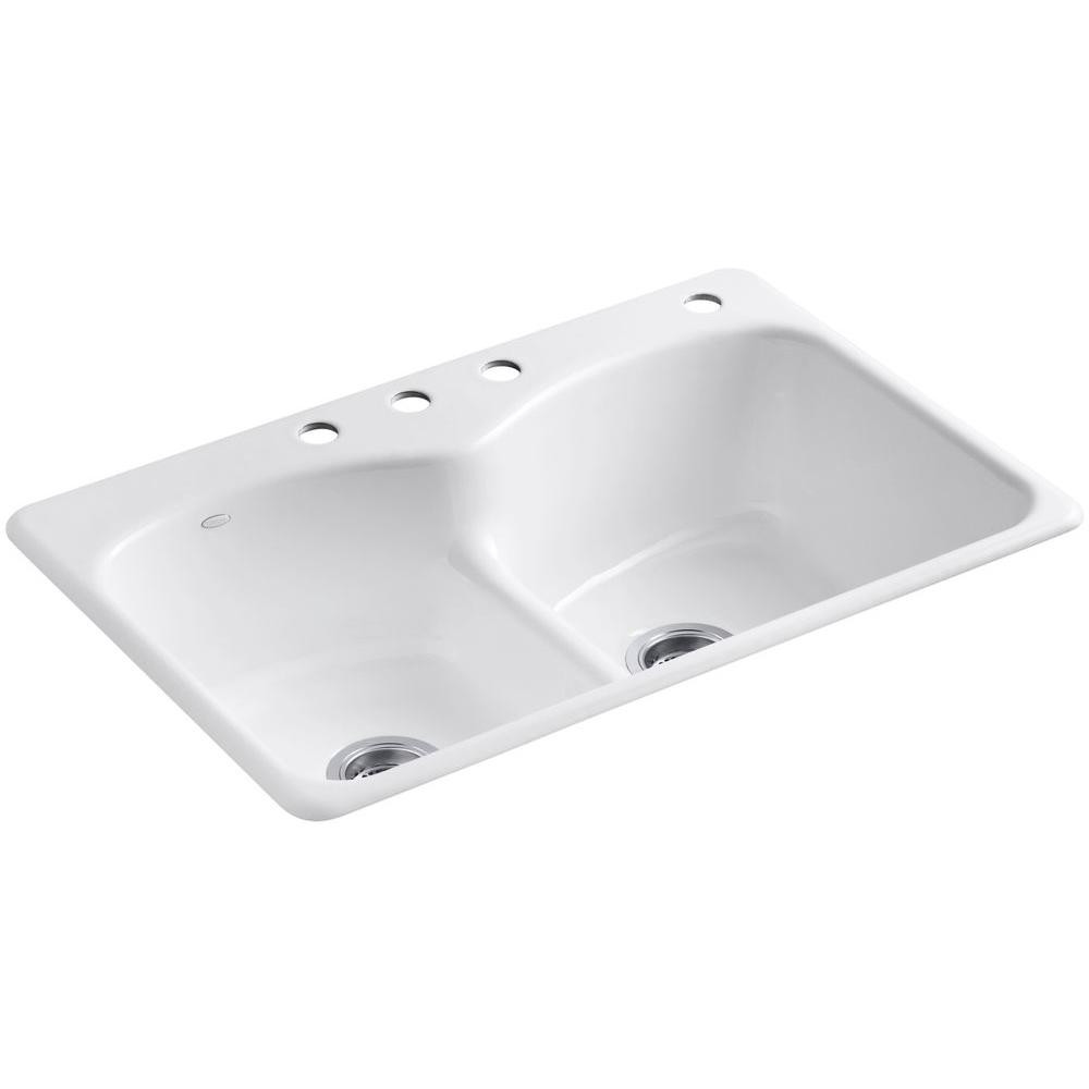 White Drop In Kitchen Sinks
 KOHLER Langlade Drop In Cast Iron 33 in 4 Hole Kitchen