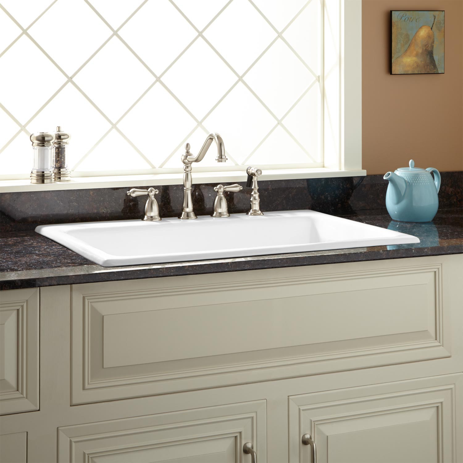 White Drop In Kitchen Sinks
 33" Palazzo Cast Iron Drop In Kitchen Sink White Kitchen