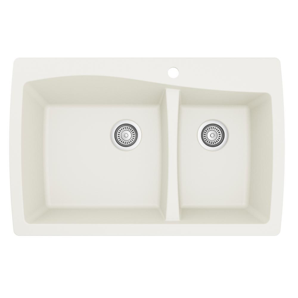 White Drop In Kitchen Sinks
 Karran Drop In Quartz posite 34 in 1 Hole 60 40 Double